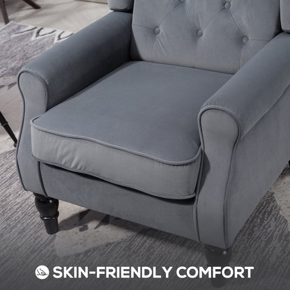 Wingback Armchair with Armrests, Tufted Lounge Chair with Cushion, High Back Velvet-Look Accent Chair with Wooden Legs, Gray
