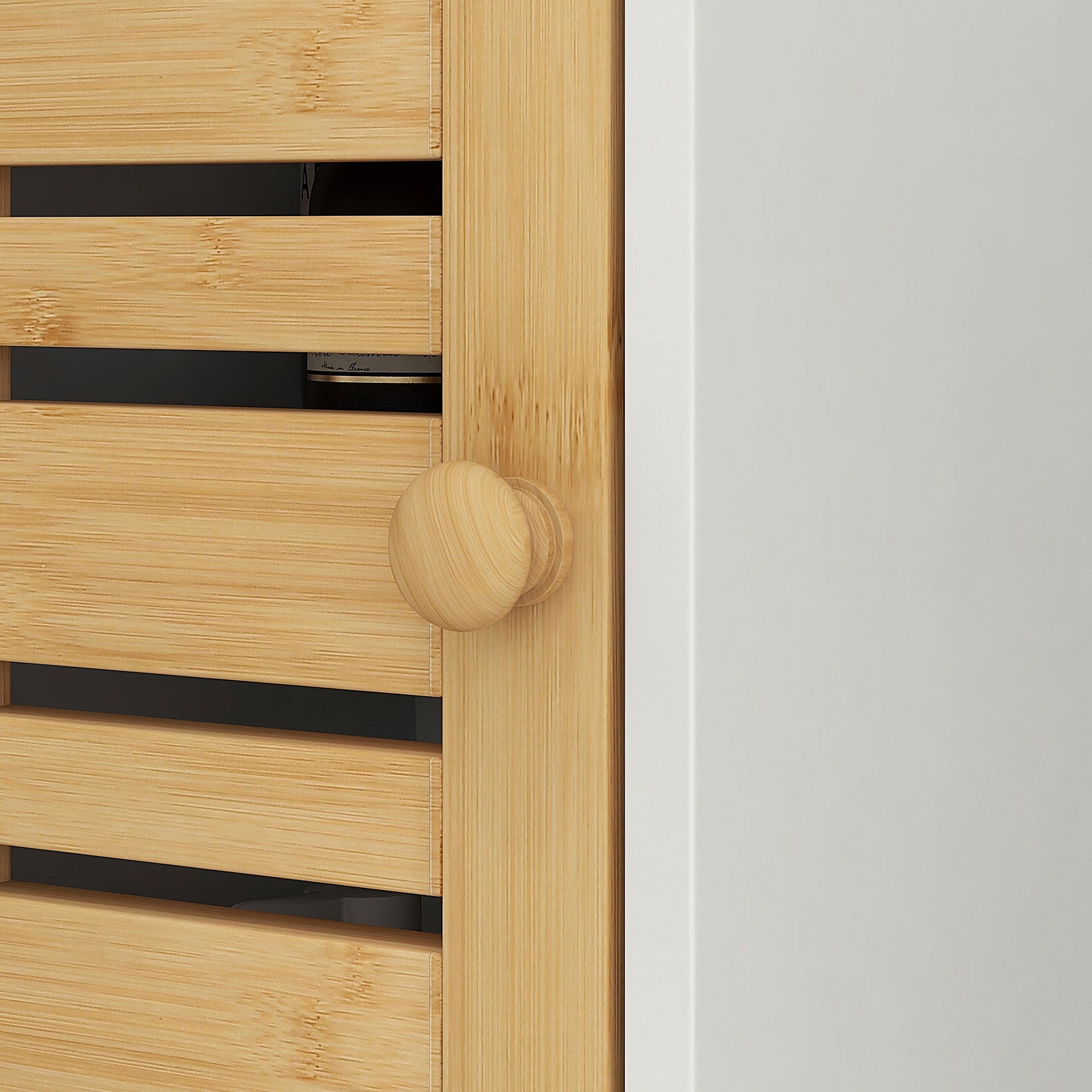 Wall Cabinet for Bathroom with Bamboo Slatted Door, Storage Unit, Adjustable Shelf, 40L x 20W x 70H cm, White