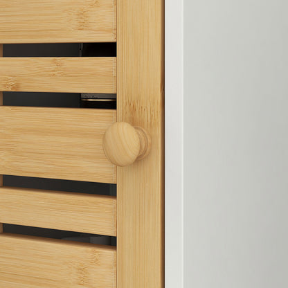 Wall Cabinet for Bathroom with Bamboo Slatted Door, Storage Unit, Adjustable Shelf, 40L x 20W x 70H cm, White