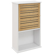 Wall Cabinet for Bathroom with Bamboo Slatted Door, Storage Unit, Adjustable Shelf, 40L x 20W x 70H cm, White