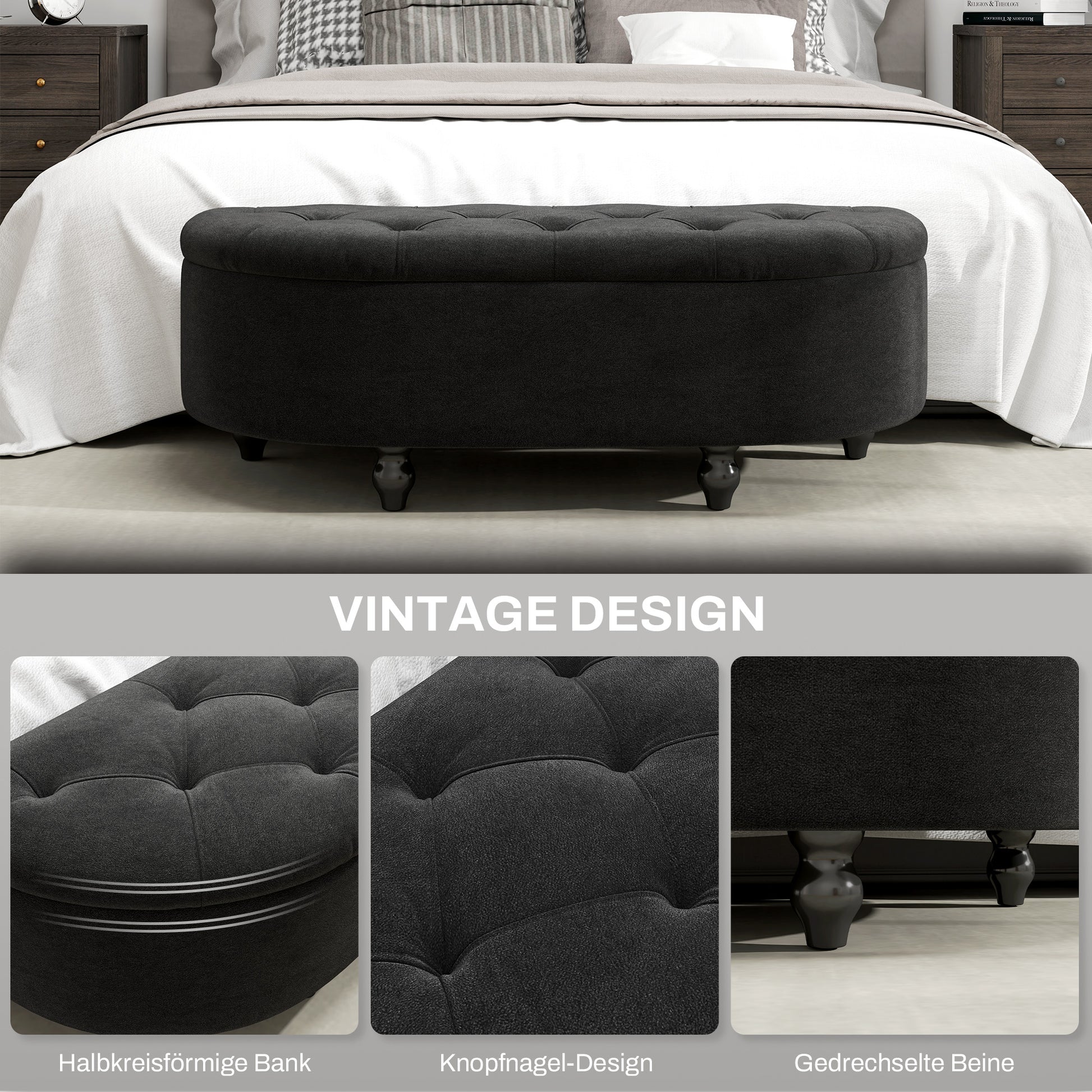 Storage Ottoman Bench with Velvet Upholstery, Open Lid Storage Chest with Wooden Legs, Storage Bench for Living Room Entryway Bedroom 120 x 46 x 42 cm Dark Gray