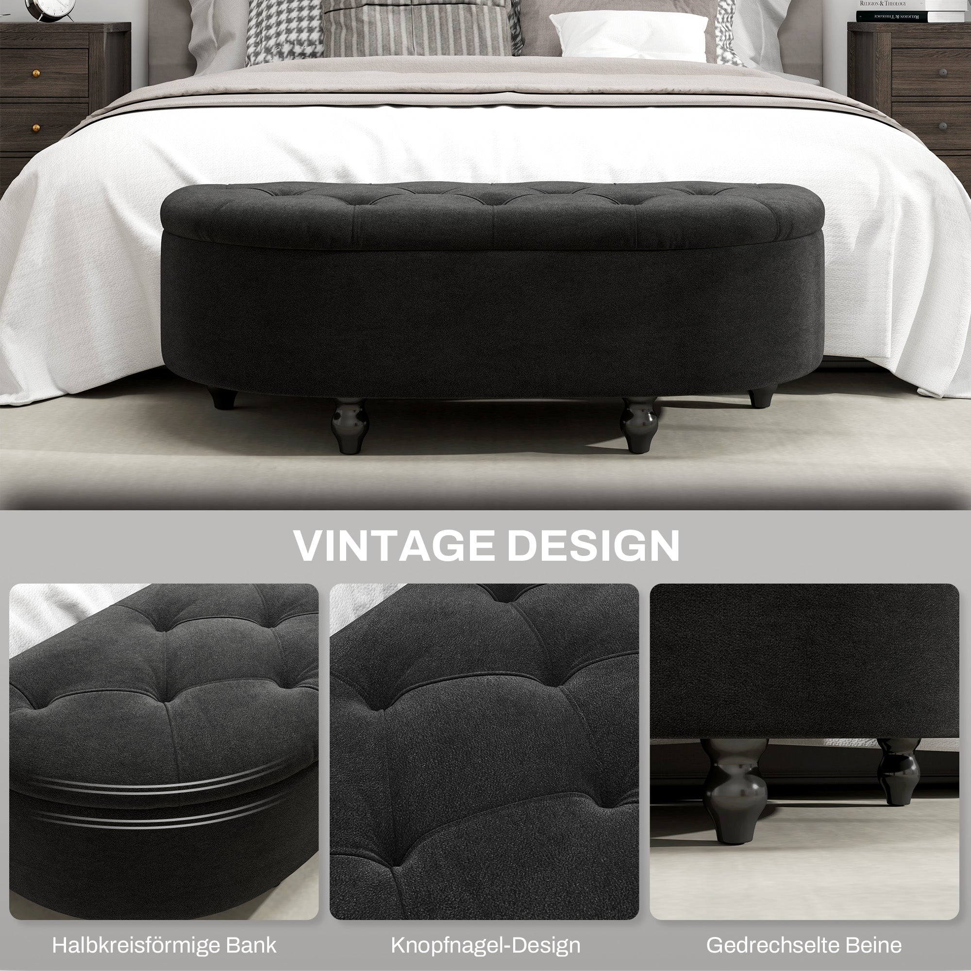 Storage Ottoman Bench with Velvet Upholstery, Open Lid Storage Chest with Wooden Legs, Storage Bench for Living Room Entryway Bedroom 120 x 46 x 42 cm Dark Gray