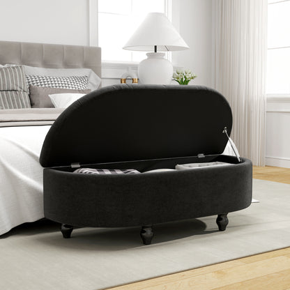 Storage Ottoman Bench with Velvet Upholstery, Open Lid Storage Chest with Wooden Legs, Storage Bench for Living Room Entryway Bedroom 120 x 46 x 42 cm Dark Gray