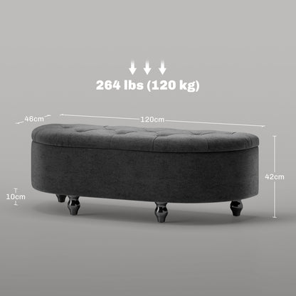 Storage Ottoman Bench with Velvet Upholstery, Open Lid Storage Chest with Wooden Legs, Storage Bench for Living Room Entryway Bedroom 120 x 46 x 42 cm Dark Gray
