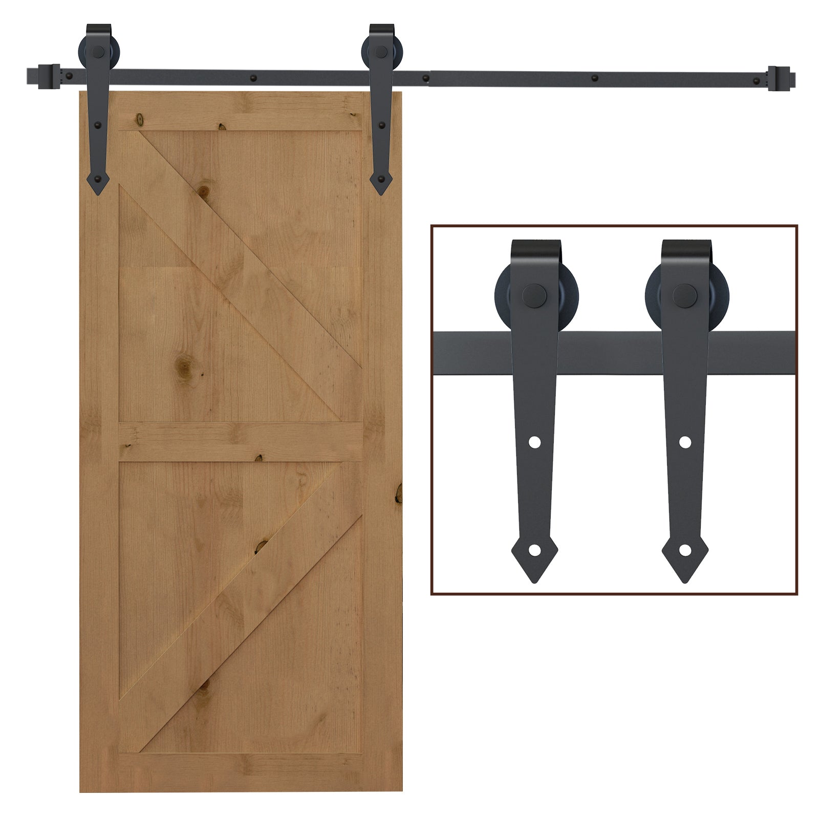 Sliding Door Hardware Set, 2m, Complete Kit with Rails, Rollers, Door Stoppers, Floor Guide, Sliding Door System made of Carbon Steel, Brown