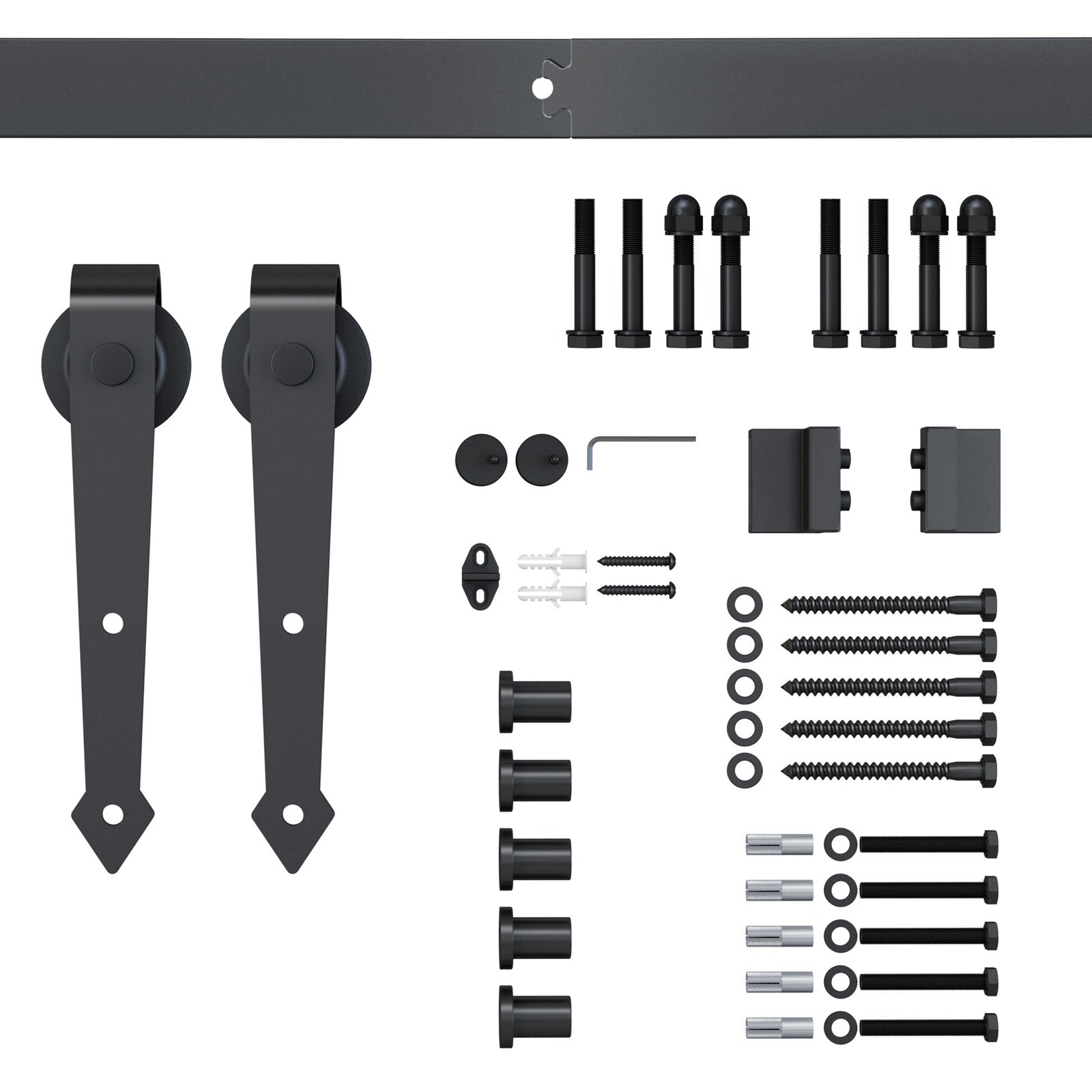Sliding Door Hardware Set, 2m, Complete Kit with Rails, Rollers, Door Stoppers, Floor Guide, Sliding Door System made of Carbon Steel, Brown