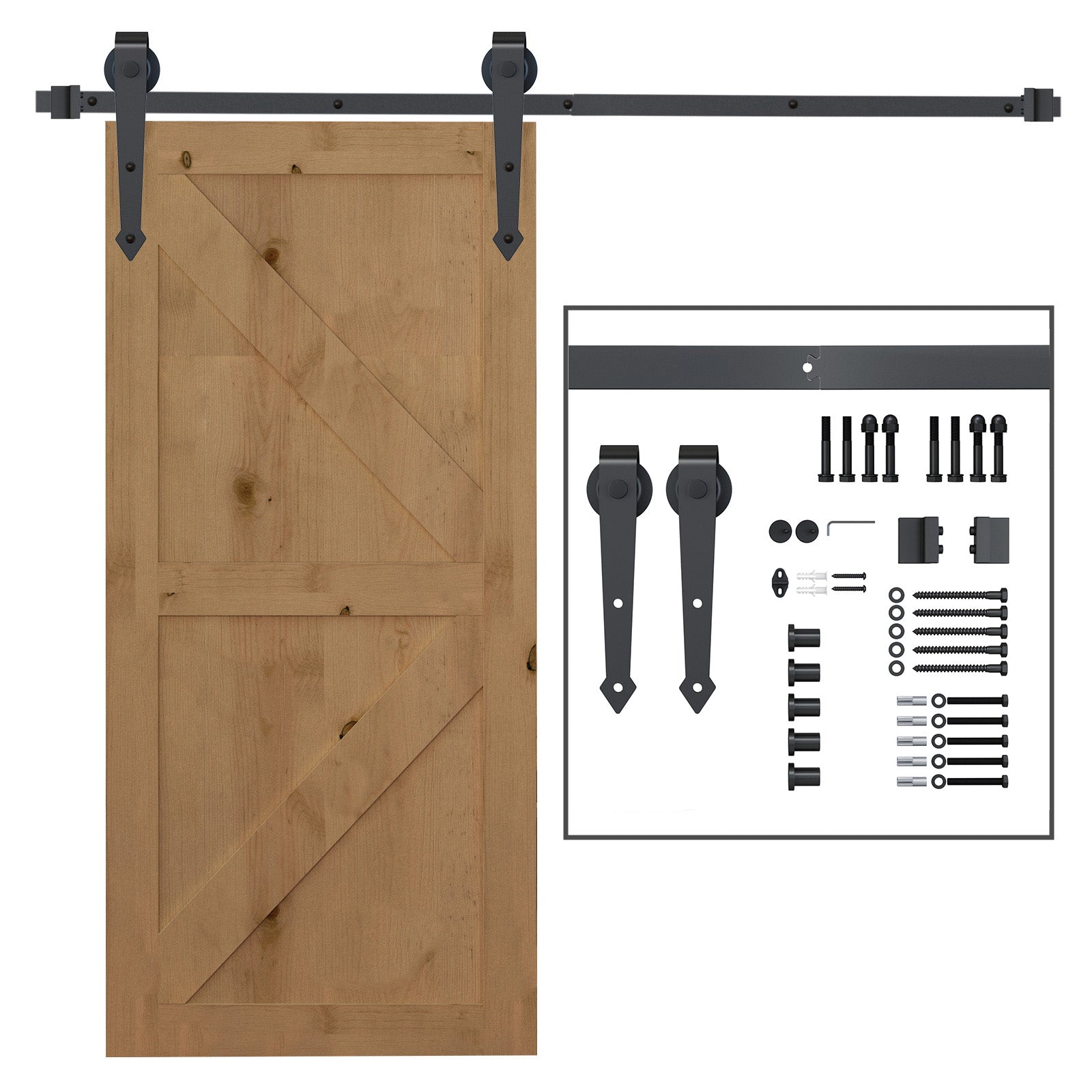 Sliding Door Hardware Set, 2m, Complete Kit with Rails, Rollers, Door Stoppers, Floor Guide, Sliding Door System made of Carbon Steel, Brown