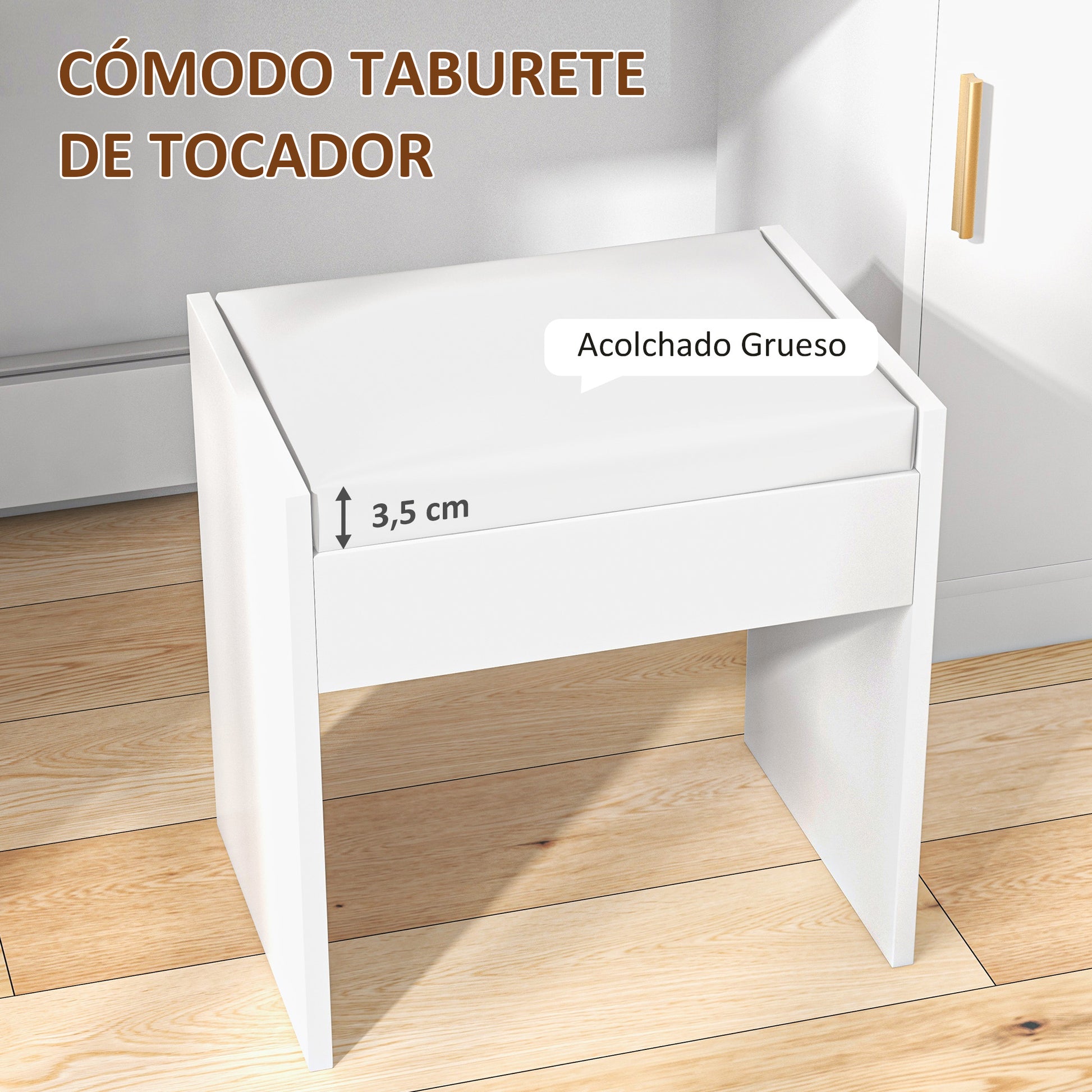 Makeup Vanity with Stool Makeup Table with LED Mirror Drawers Adjustable Shelf Open Shelves for Bedroom Living Room White