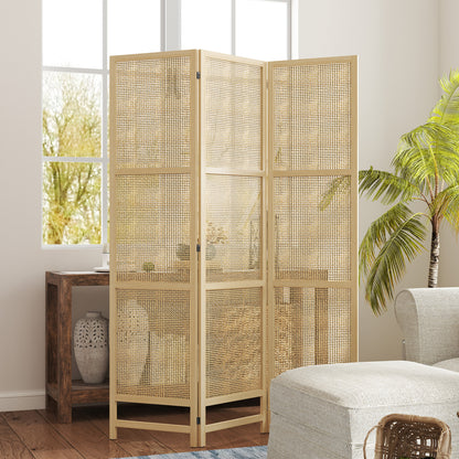 Paravent 3-piece 135 x 180 cm Room Divider made of PP Rattan, Foldable Divider Privacy Screen Partition for Living Room Natural