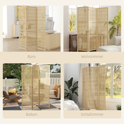 Paravent 3-piece 135 x 180 cm Room Divider made of PP Rattan, Foldable Divider Privacy Screen Partition for Living Room Natural