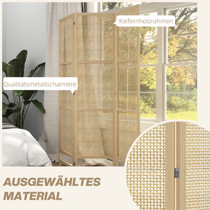 Paravent 3-piece 135 x 180 cm Room Divider made of PP Rattan, Foldable Divider Privacy Screen Partition for Living Room Natural