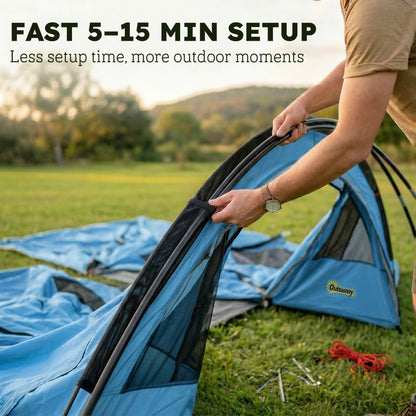 4-Person Tunnel Family Tent with Living Area, Removable Divider, Windows, Groundsheet, Standing Height — 3000 mm Waterproof (Sky Blue & Grey)