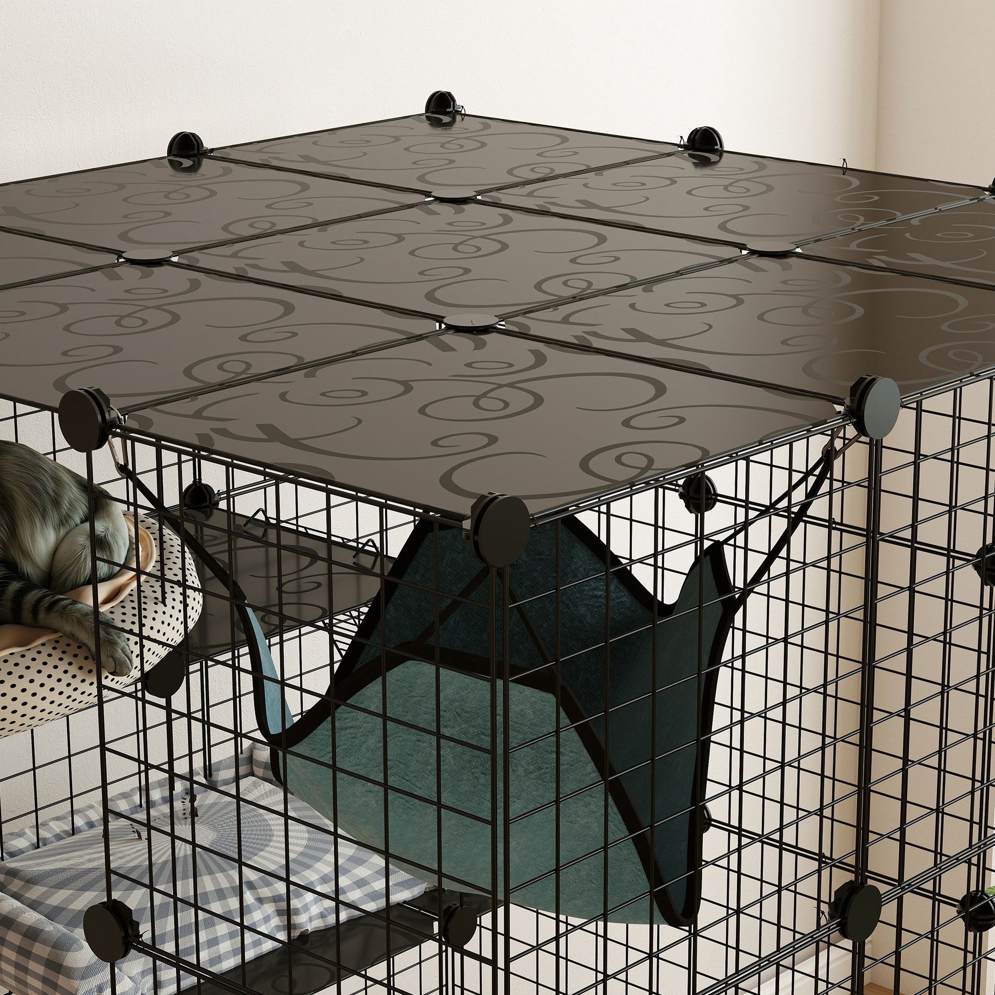 Pet Fence, Indoor Rabbit Enclosure, 4 Levels, Modular Enclosure for Small Animals, Rabbits, Wire Panels, 105 x 105 x 140 cm, Black