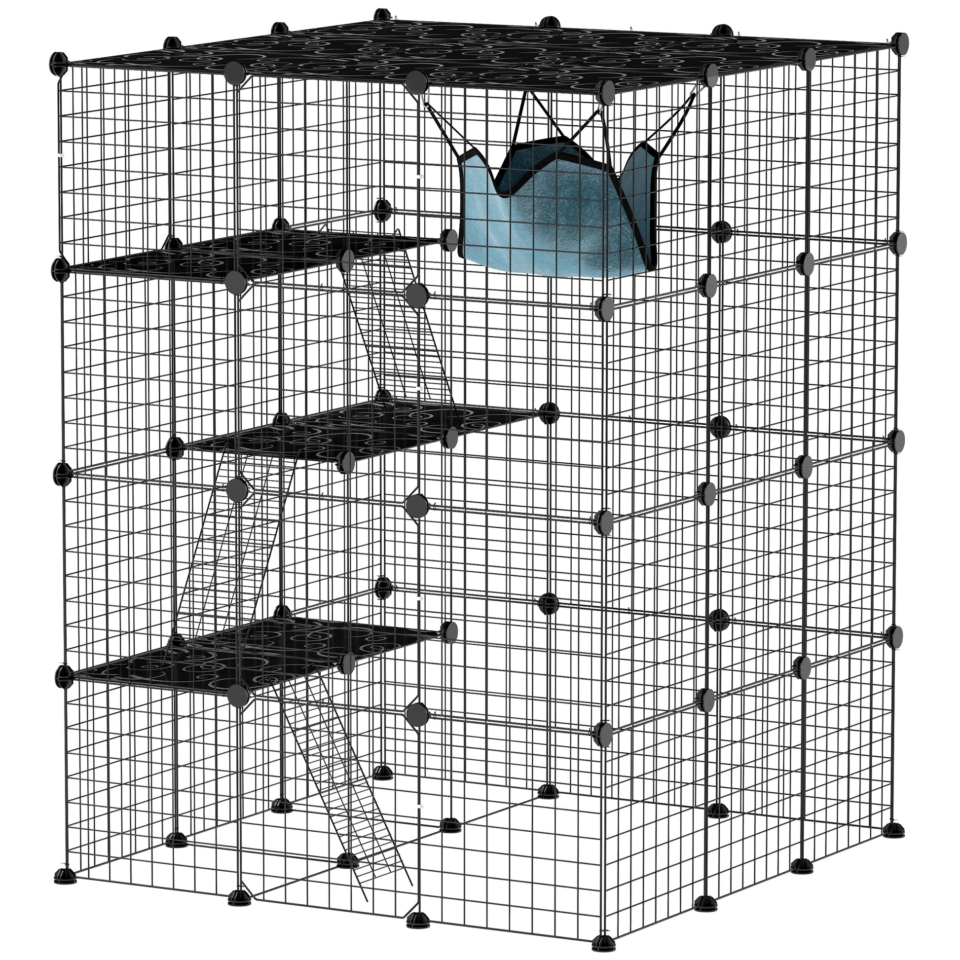 Pet Fence, Indoor Rabbit Enclosure, 4 Levels, Modular Enclosure for Small Animals, Rabbits, Wire Panels, 105 x 105 x 140 cm, Black