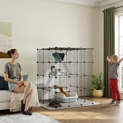 Pet Fence, Indoor Rabbit Enclosure, 4 Levels, Modular Enclosure for Small Animals, Rabbits, Wire Panels, 105 x 105 x 140 cm, Black