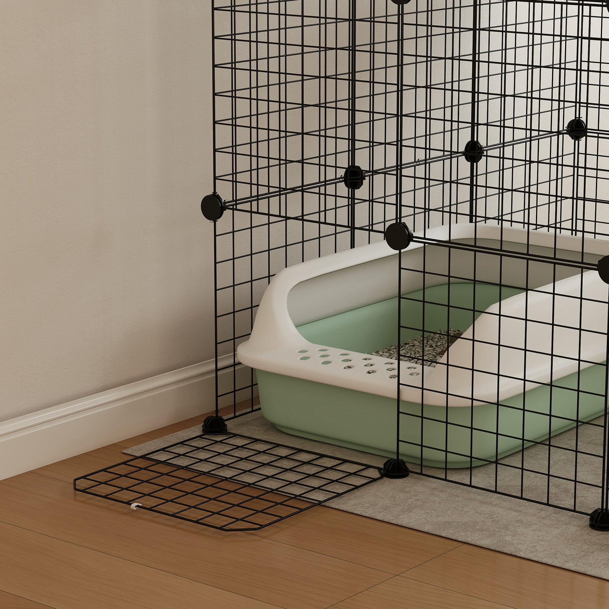 Pet Fence, Indoor Rabbit Enclosure, 4 Levels, Modular Enclosure for Small Animals, Rabbits, Wire Panels, 105 x 105 x 140 cm, Black
