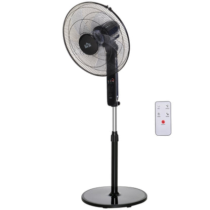 Stand Fan with Remote Control, Floor Fan, Adjustable Height Air Circulator, 3 Speeds, Adjustable Tilt Angle, Metal, Black, Ø44.5 x H110-124 cm
