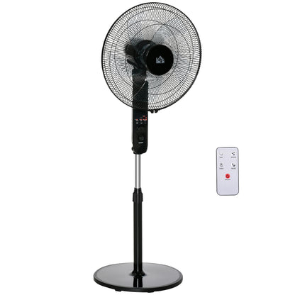 Stand Fan with Remote Control, Floor Fan, Adjustable Height Air Circulator, 3 Speeds, Adjustable Tilt Angle, Metal, Black, Ø44.5 x H110-124 cm