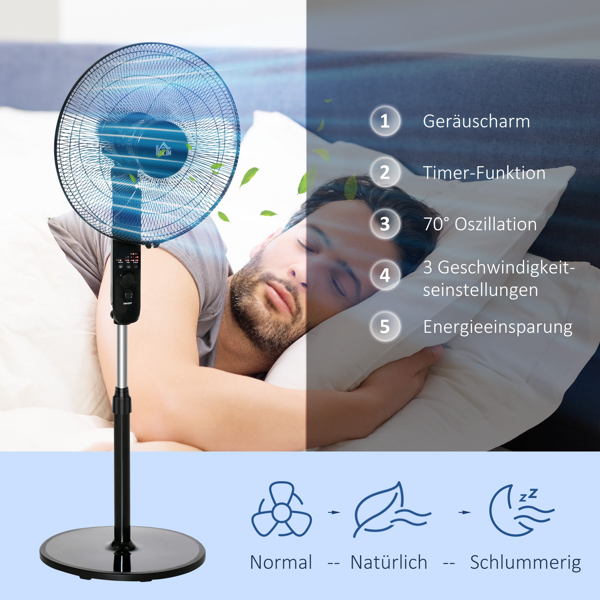 Stand Fan with Remote Control, Floor Fan, Adjustable Height Air Circulator, 3 Speeds, Adjustable Tilt Angle, Metal, Black, Ø44.5 x H110-124 cm