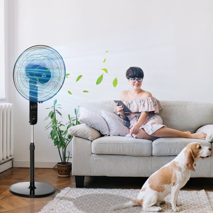Stand Fan with Remote Control, Floor Fan, Adjustable Height Air Circulator, 3 Speeds, Adjustable Tilt Angle, Metal, Black, Ø44.5 x H110-124 cm