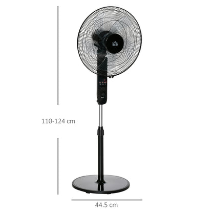 Stand Fan with Remote Control, Floor Fan, Adjustable Height Air Circulator, 3 Speeds, Adjustable Tilt Angle, Metal, Black, Ø44.5 x H110-124 cm
