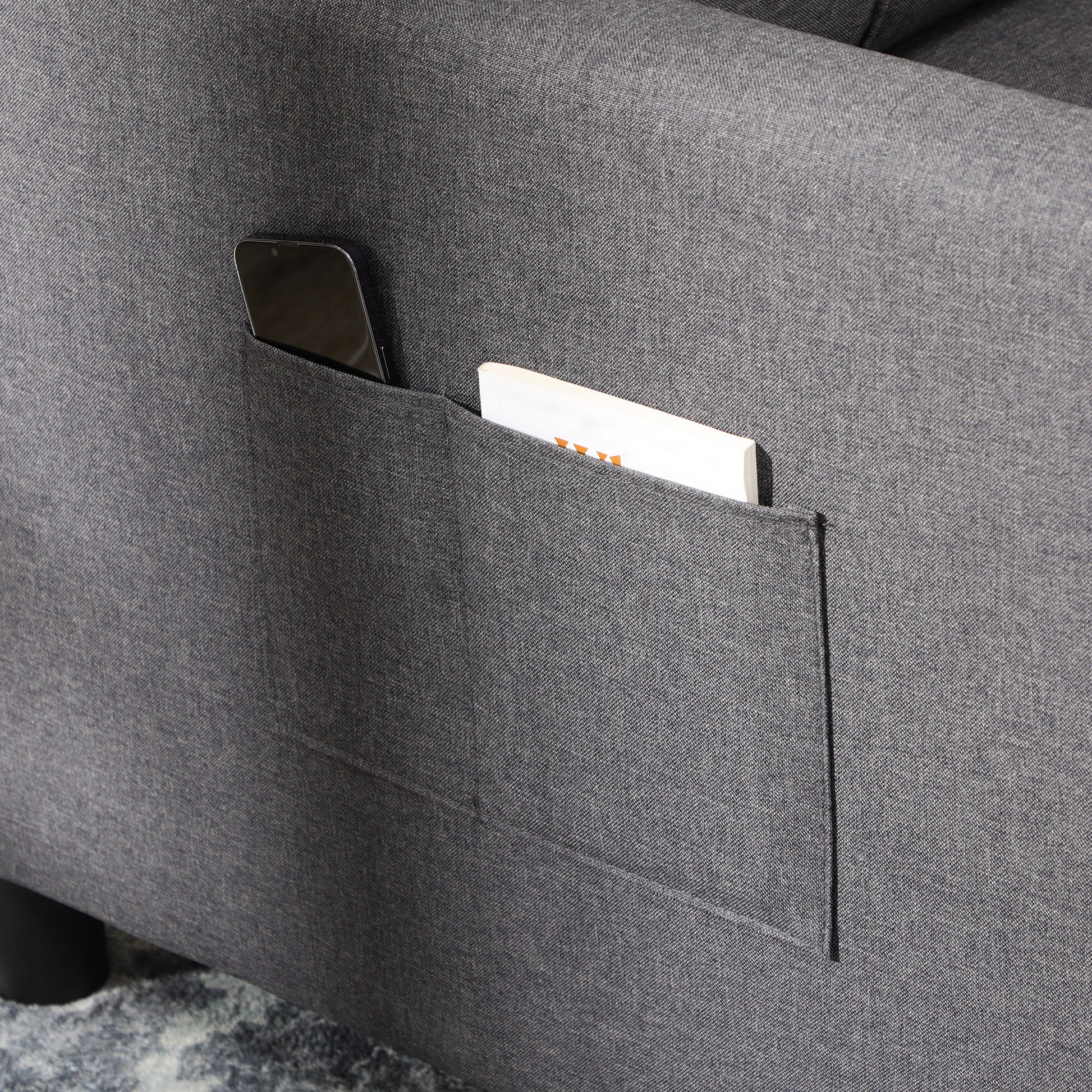 Single Sofa Bed with 3-Level Reclining Backrest, 2 Wheels and Cushion, Single Foldable Sofa Bed for Living Room in Linen Effect Fabric and Wood, 69x82x85cm, Gray