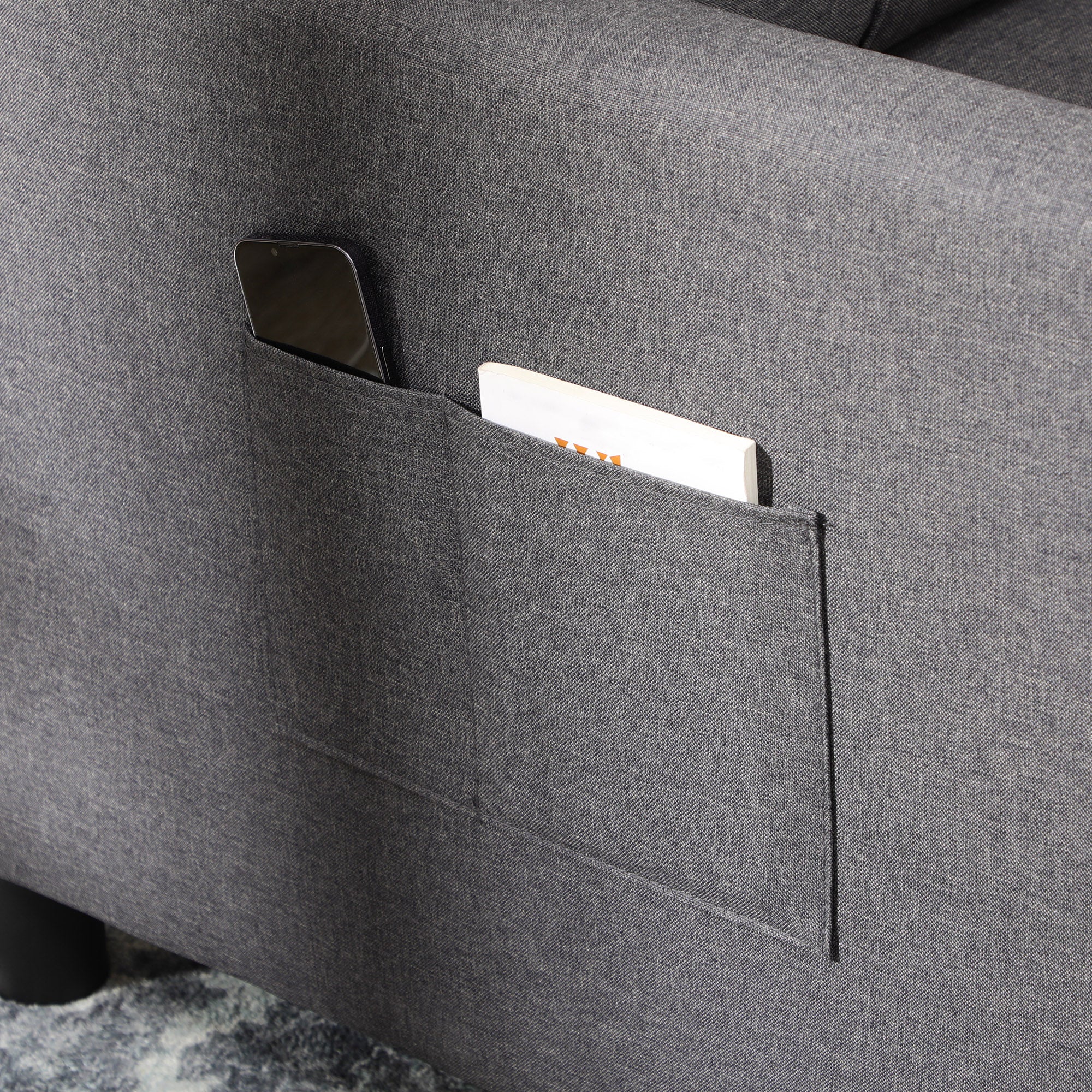 Single Sofa Bed with 3-Level Reclining Backrest, 2 Wheels and Cushion, Single Foldable Sofa Bed for Living Room in Linen Effect Fabric and Wood, 69x82x85cm, Gray