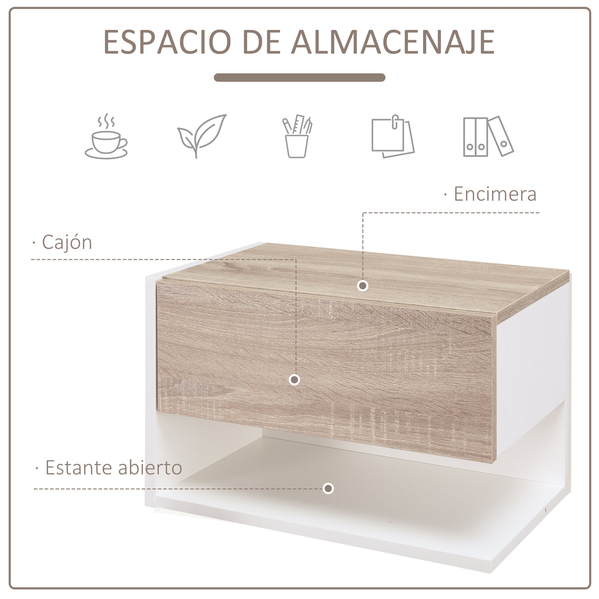 Set of 2 Floating Bedside Tables Hanging Bedside Tables with 1 Drawer and Open Shelf for Bedroom 46x30x30 cm Oak and White