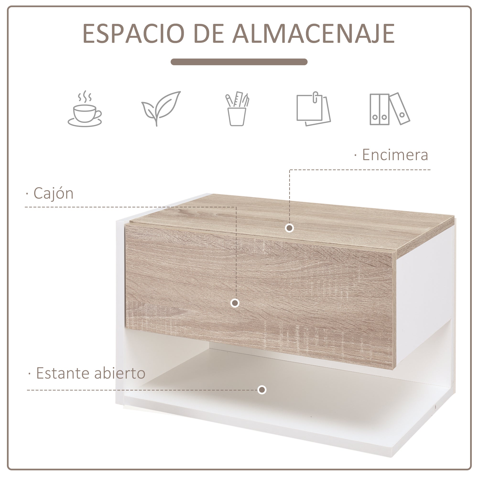 Set of 2 Floating Bedside Tables Hanging Bedside Tables with 1 Drawer and Open Shelf for Bedroom 46x30x30 cm Oak and White