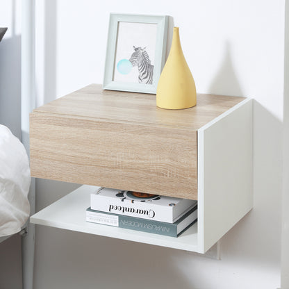 Set of 2 Floating Bedside Tables Hanging Bedside Tables with 1 Drawer and Open Shelf for Bedroom 46x30x30 cm Oak and White