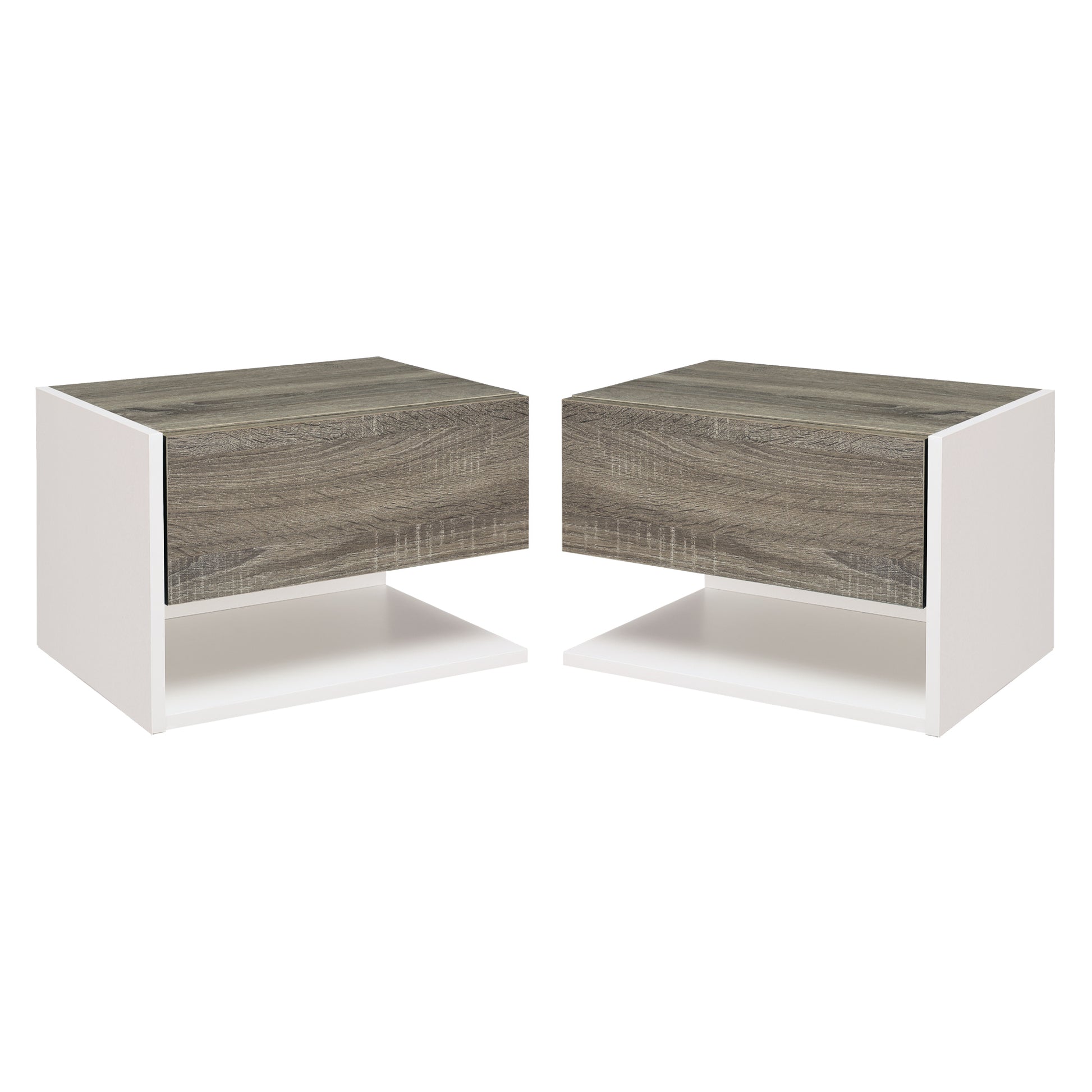 Set of 2 Floating Bedside Tables Hanging Bedside Tables with 1 Drawer and Open Shelf for Bedroom 46x30x30 cm Oak and White