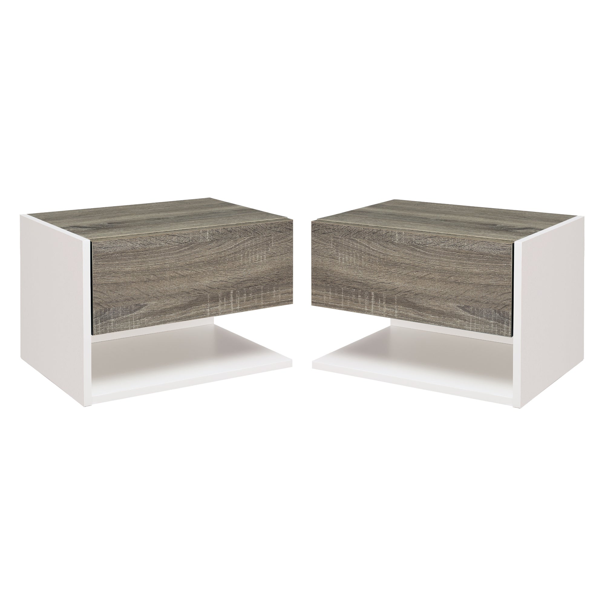 Set of 2 Floating Bedside Tables Hanging Bedside Tables with 1 Drawer and Open Shelf for Bedroom 46x30x30 cm Oak and White