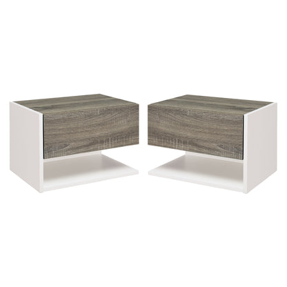 Set of 2 Floating Bedside Tables Hanging Bedside Tables with 1 Drawer and Open Shelf for Bedroom 46x30x30 cm Oak and White