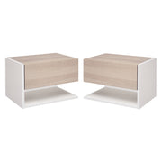 Set of 2 Floating Bedside Tables Hanging Bedside Tables with 1 Drawer and Open Shelf for Bedroom 46x30x30 cm Oak and White