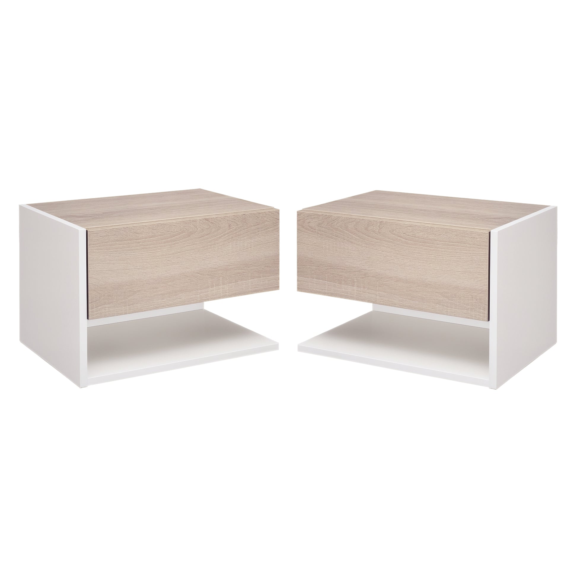 Set of 2 Floating Bedside Tables Hanging Bedside Tables with 1 Drawer and Open Shelf for Bedroom 46x30x30 cm Oak and White