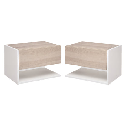Set of 2 Floating Bedside Tables Hanging Bedside Tables with 1 Drawer and Open Shelf for Bedroom 46x30x30 cm Oak and White