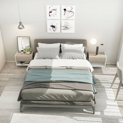 Set of 2 Floating Bedside Tables Hanging Bedside Tables with 1 Drawer and Open Shelf for Bedroom 46x30x30 cm Oak and White