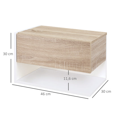 Set of 2 Floating Bedside Tables Hanging Bedside Tables with 1 Drawer and Open Shelf for Bedroom 46x30x30 cm Oak and White