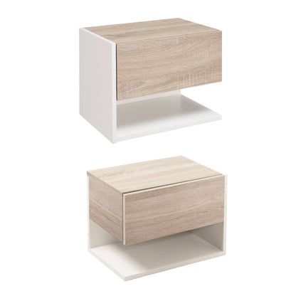 Set of 2 Floating Bedside Tables Hanging Bedside Tables with 1 Drawer and Open Shelf for Bedroom 46x30x30 cm Oak and White