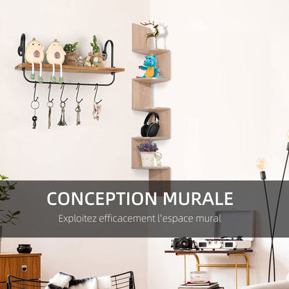 Zigzag Corner Wall Shelf Storage 20L x 20W x 126H cm 5 Levels Light Oak Wood