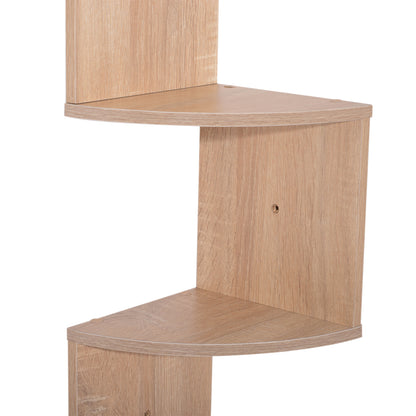 Zigzag Corner Wall Shelf Storage 20L x 20W x 126H cm 5 Levels Light Oak Wood