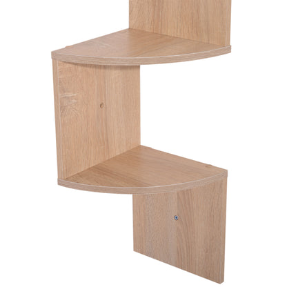 Zigzag Corner Wall Shelf Storage 20L x 20W x 126H cm 5 Levels Light Oak Wood
