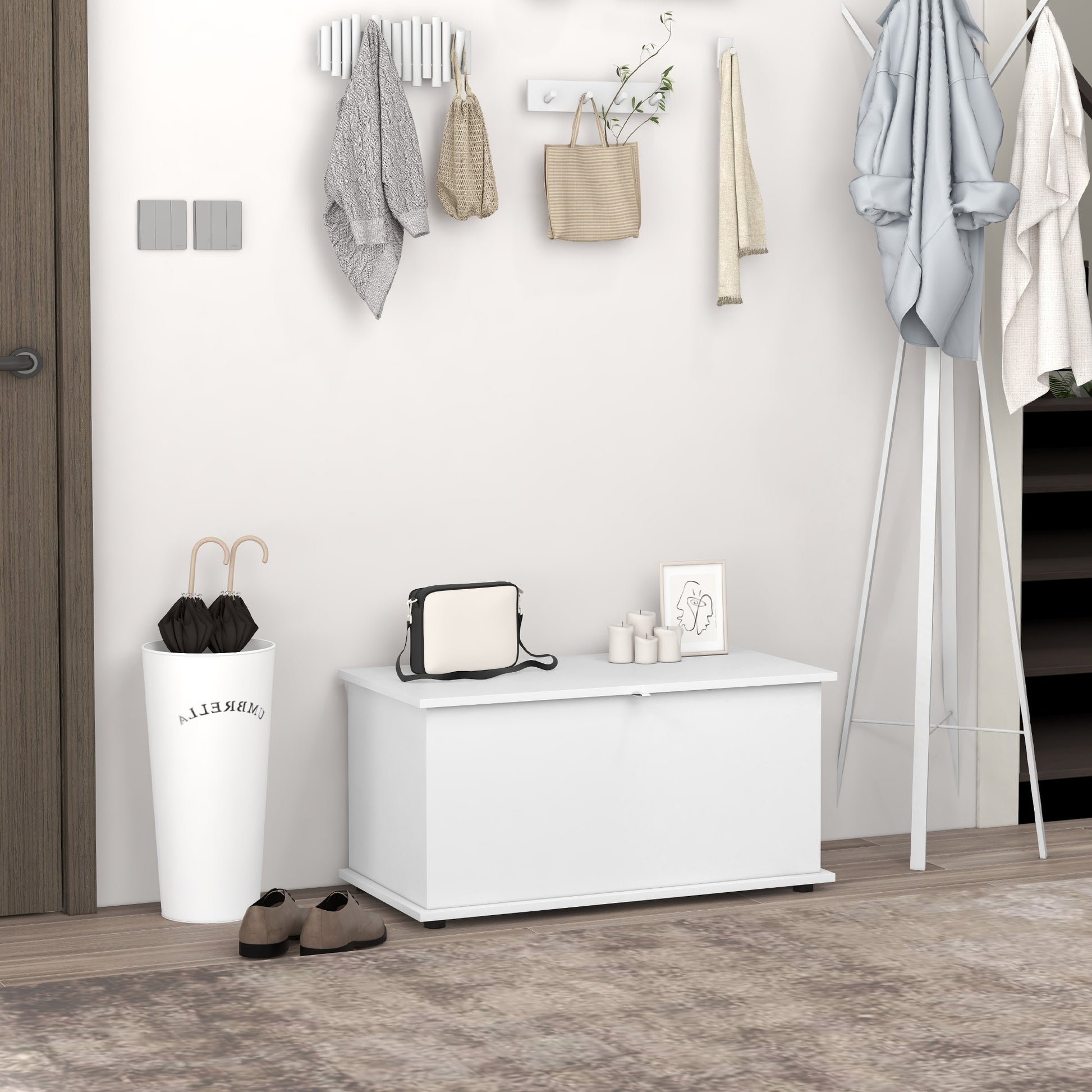 Storage Bench, Multi-Purpose Bench with Safety Hinges, Wooden Shoe Bench with Lid for Entryway, Hallway, Bedroom, Living Room, 80x40x40cm, White