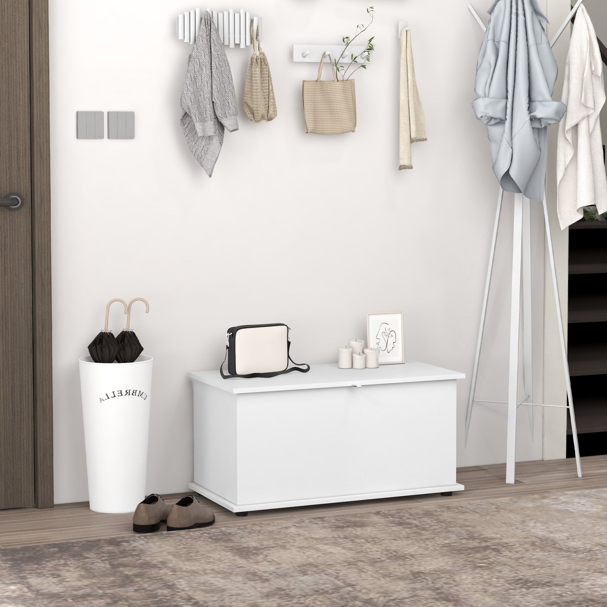 Storage Bench, Multi-Purpose Bench with Safety Hinges, Wooden Shoe Bench with Lid for Entryway, Hallway, Bedroom, Living Room, 80x40x40cm, White