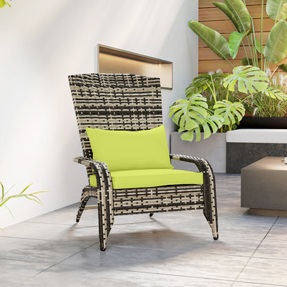 Adirondack Garden Chair with Armrests and Cushions, Rattan and Steel Chair for Indoor and Outdoor, 64x80x90 cm, Green