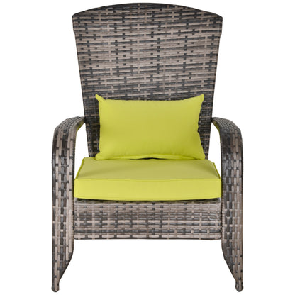 Adirondack Garden Chair with Armrests and Cushions, Rattan and Steel Chair for Indoor and Outdoor, 64x80x90 cm, Green