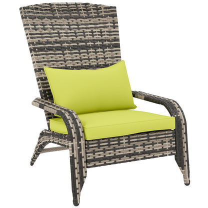 Adirondack Garden Chair with Armrests and Cushions, Rattan and Steel Chair for Indoor and Outdoor, 64x80x90 cm, Green
