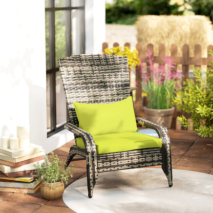 Adirondack Garden Chair with Armrests and Cushions, Rattan and Steel Chair for Indoor and Outdoor, 64x80x90 cm, Green