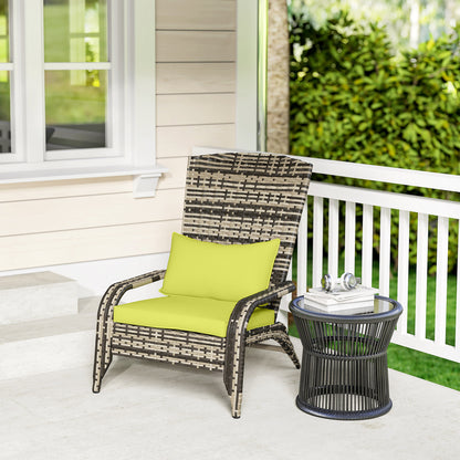 Adirondack Garden Chair with Armrests and Cushions, Rattan and Steel Chair for Indoor and Outdoor, 64x80x90 cm, Green