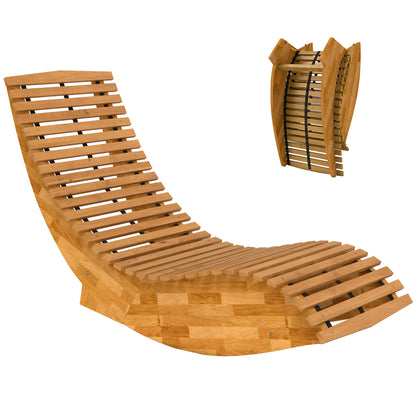 Folding Acacia Wood Sun Lounger — Ergonomic S-Shape Slatted Design, Folding Outdoor Rocking Daybed for Garden, Balcony & Patio, Up to 265 lb (60 x 156 x 77 cm / 23.6 x 61.4 x 30.3 in)